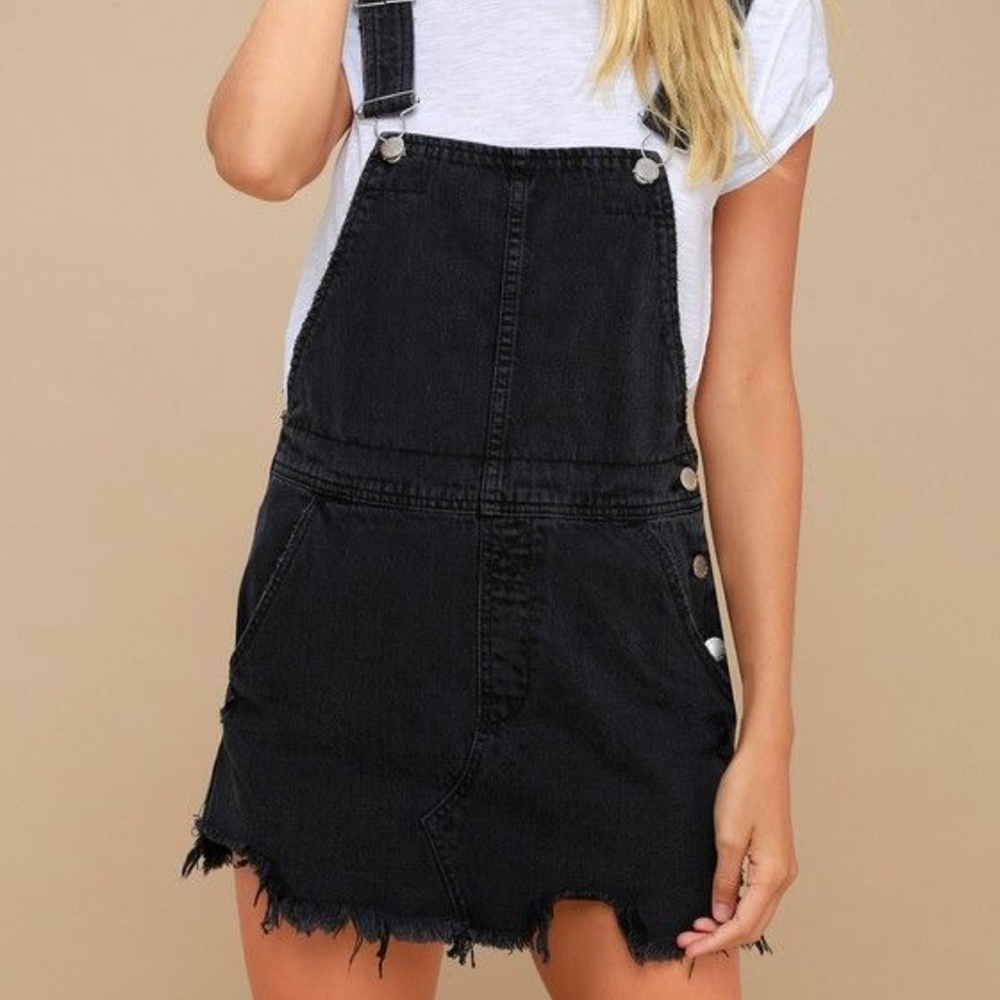 Free people Black denim skirt overalls